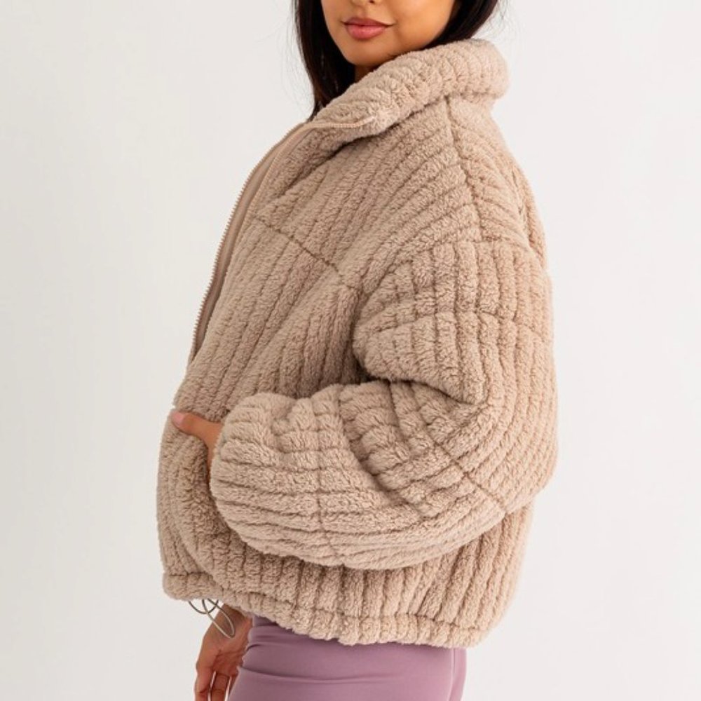 ❌SOLD OUT❌ INTO THE STORM BROWN SHERPA PUFFER JACKET - Picture 3 of 3
